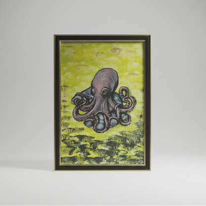 The Encounter Original Acrylic Painting – Octopus Wall Art, 32×23.5 cm by Hook & Hex