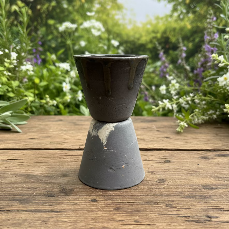 Thermal Mud Ceramic Planter – Elevated Form for Rooted Growth, Ø7×12 cm by Red Raven Pottery