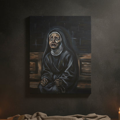 Tormented Hope Original Acrylic Painting – Grieving Nun Wall Art, 50×40 cm by Hook & Hex