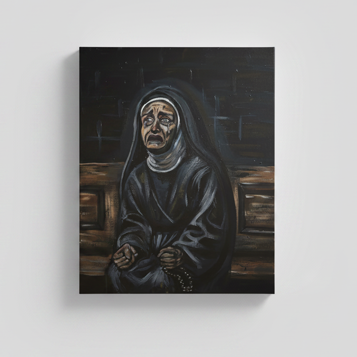 Tormented Hope Original Acrylic Painting – Grieving Nun Wall Art, 50×40 cm by Hook & Hex