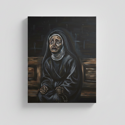 Tormented Hope Original Acrylic Painting – Grieving Nun Wall Art, 50×40 cm by Hook & Hex
