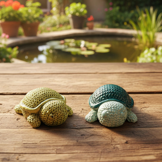 Turtle Knit Ceramic Figurine – Stitched in Clay, 6 × 5 × 2.5 cm by Red Raven Pottery