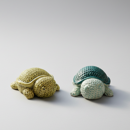Turtle Knit Ceramic Figurine – Stitched in Clay, 6 × 5 × 2.5 cm by Red Raven Pottery