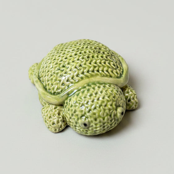 Turtle Knit Ceramic Figurine – Stitched in Clay, 6 × 5 × 2.5 cm by Red Raven Pottery