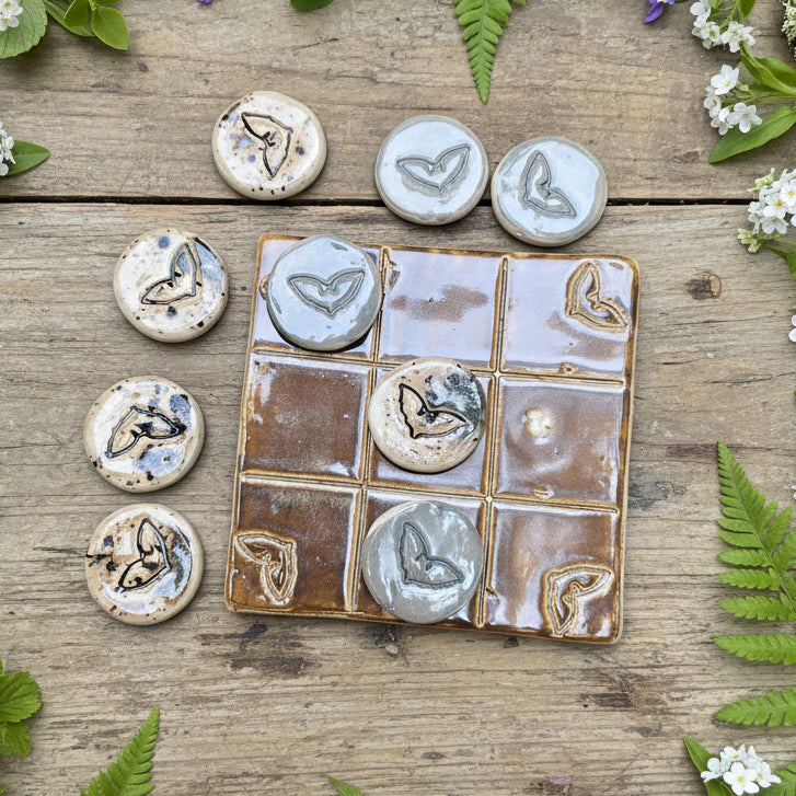 Twilight Wings Pocket Tic Tac Toe – Artisan Travel Companion, 9.5 x 9.5 cm by Red Raven Pottery