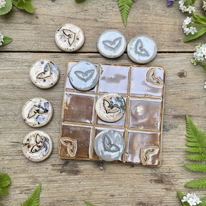 Twilight Wings Pocket Tic Tac Toe – Artisan Travel Companion, 9.5 x 9.5 cm by Red Raven Pottery