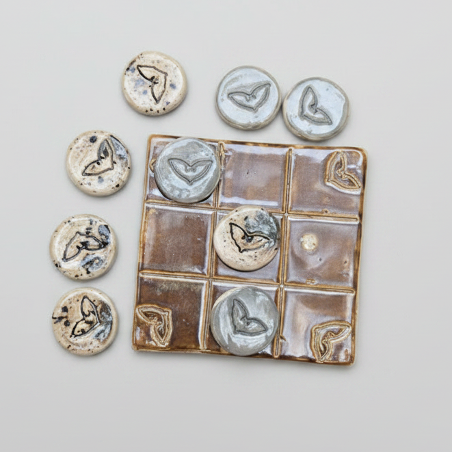 Twilight Wings Pocket Tic Tac Toe – Artisan Travel Companion, 9.5 x 9.5 cm by Red Raven Pottery