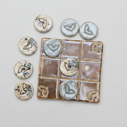 Twilight Wings Pocket Tic Tac Toe – Artisan Travel Companion, 9.5 x 9.5 cm by Red Raven Pottery