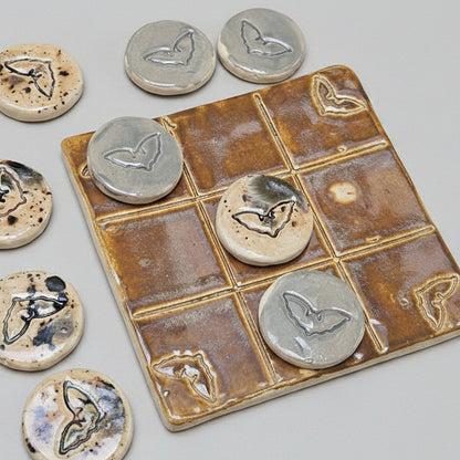 Twilight Wings Pocket Tic Tac Toe – Artisan Travel Companion, 9.5 x 9.5 cm by Red Raven Pottery