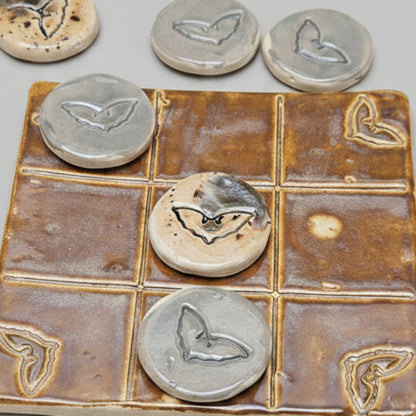 Twilight Wings Pocket Tic Tac Toe – Artisan Travel Companion, 9.5 x 9.5 cm by Red Raven Pottery