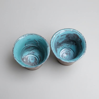 Twin Jade Ceramic Mini Planters – Balanced Duo of Ritual Vessels, Ø5.5×5 cm by Red Raven Pottery