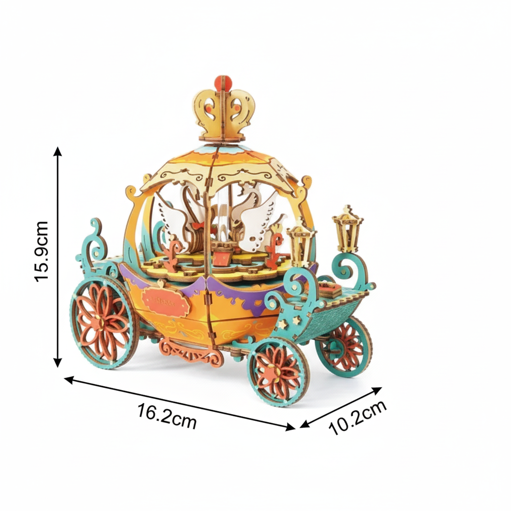 Enchanted Pumpkin Carriage DIY Wooden Music Box – Elegant Fairytale Ride, 165 pieces by Robotime