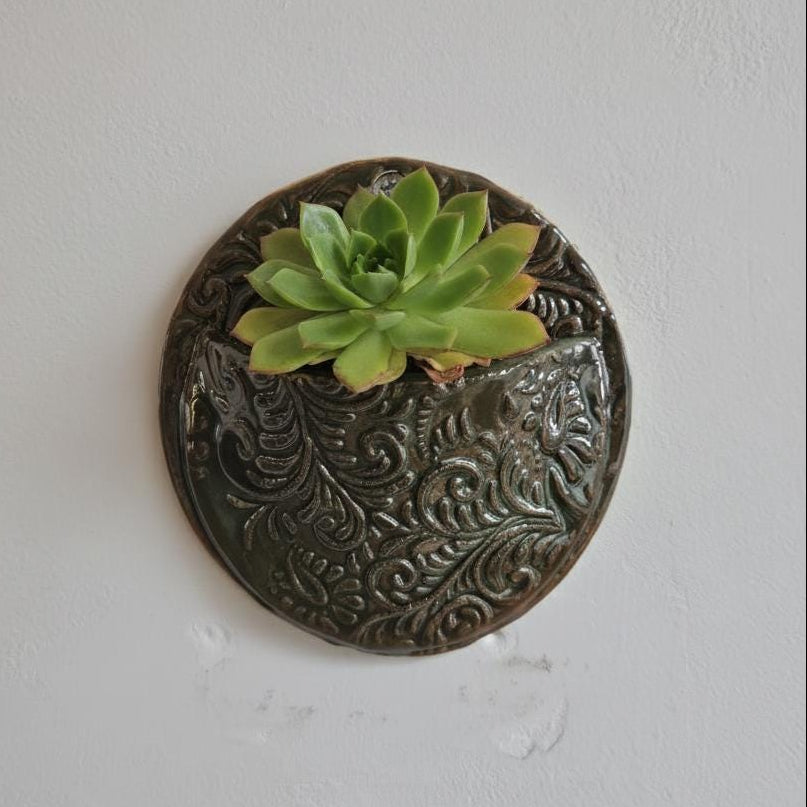 Urban Jungle Ceramic Wall Planter – Small Pocket for Green Allies, Ø10×3 cm, various colors by Red Raven Pottery