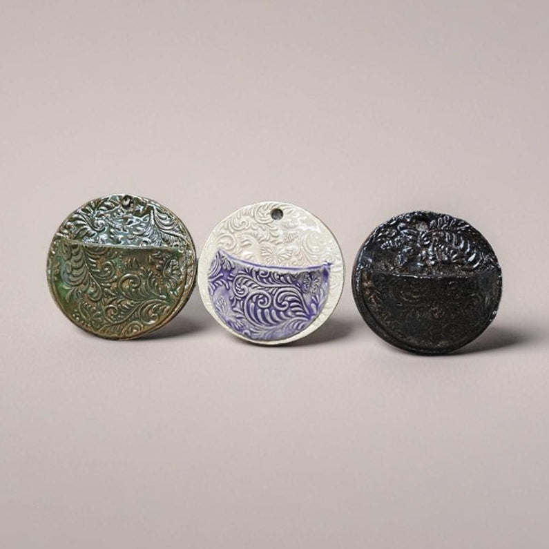 Urban Jungle Ceramic Wall Planter – Small Pocket for Green Allies, Ø10×3 cm, various colors by Red Raven Pottery