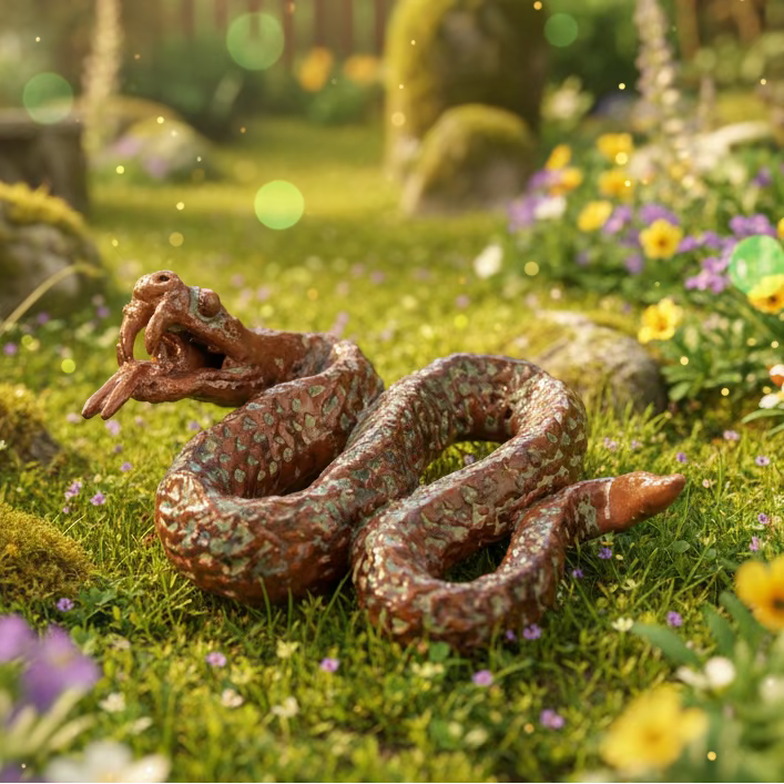 Venomous Serpent Ceramic Figurine – Quiet Guardian of Renewal, 13×10×4.5 cm by Red Raven Pottery