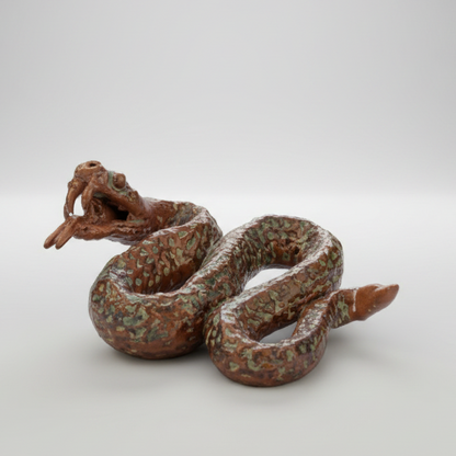 Venomous Serpent Ceramic Figurine – Quiet Guardian of Renewal, 13×10×4.5 cm by Red Raven Pottery