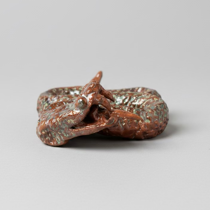 Venomous Serpent Ceramic Figurine – Quiet Guardian of Renewal, 13×10×4.5 cm by Red Raven Pottery