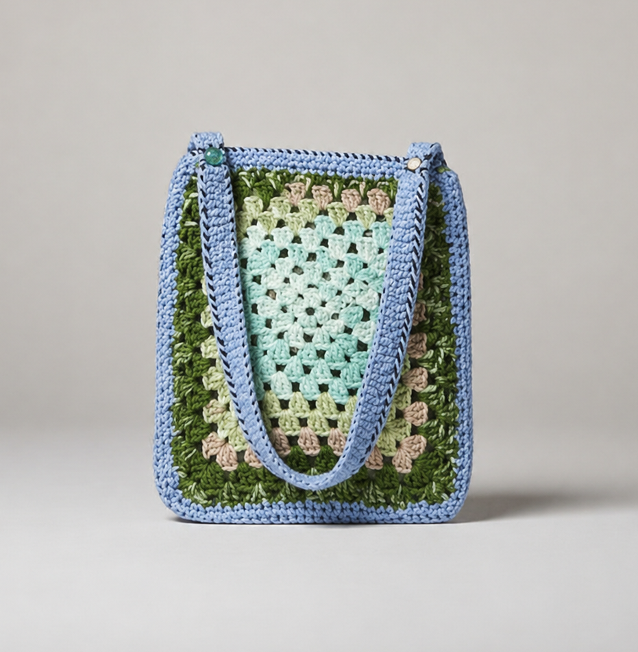 Verdant Grove Crochet Bag – Granny Square Carryall, 25×25 cm by Hook & Hex