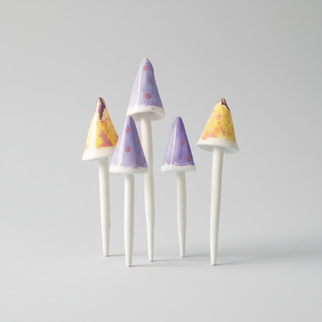 Vibrant Mushroom Ceramic Garden Stake – Plant Marker for Living Soil, 20–26 cm, various designs by Red Raven Pottery