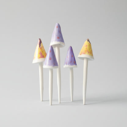 Vibrant Mushroom Ceramic Garden Stake – Plant Marker for Living Soil, 20–26 cm, various designs by Red Raven Pottery