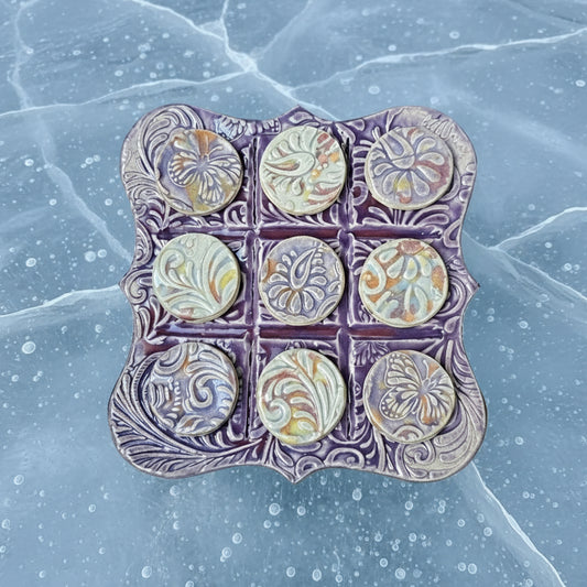 Victorian Bloom Pocket Tic Tac Toe – Artisan Travel Companion, 11×11 cm by Red Raven Pottery