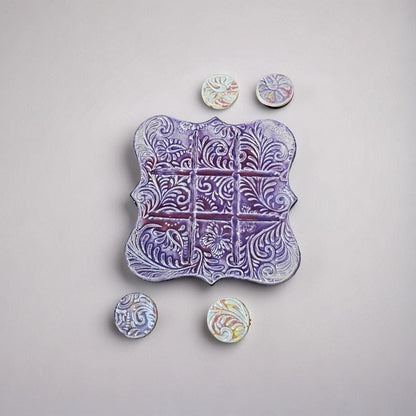 Victorian Bloom Pocket Tic Tac Toe – Artisan Travel Companion, 11×11 cm by Red Raven Pottery