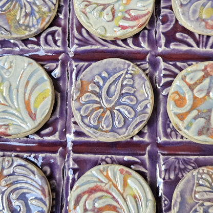 Victorian Bloom Pocket Tic Tac Toe – Artisan Travel Companion, 11×11 cm by Red Raven Pottery