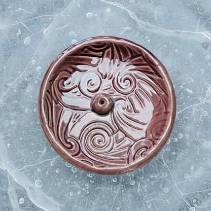 Violet Wave Ceramic Incense Holder – Tide-Quiet Ritual Vessel, Ø8 cm by Red Raven Pottery