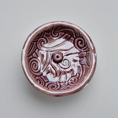Violet Wave Ceramic Incense Holder – Tide-Quiet Ritual Vessel, Ø8 cm by Red Raven Pottery