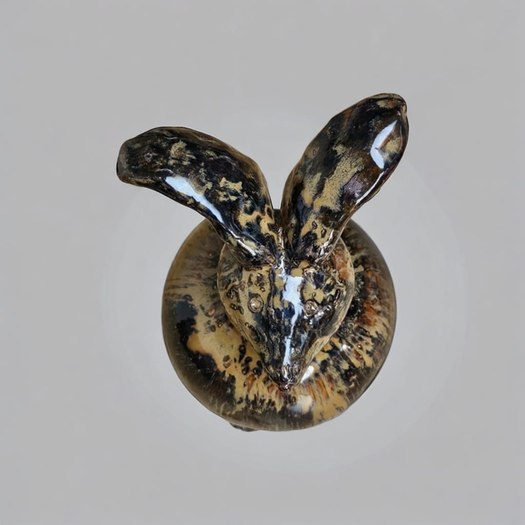 Watchful Ceramic Bunny Figurine – Keeper Of Renewal, Ø10×19 cm by Red Raven Pottery
