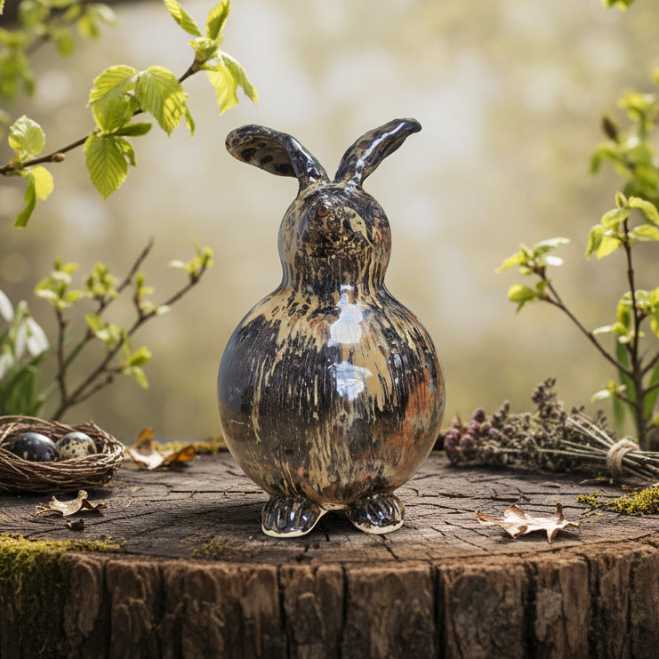 Watchful Ceramic Bunny Figurine – Keeper Of Renewal, Ø10×19 cm by Red Raven Pottery