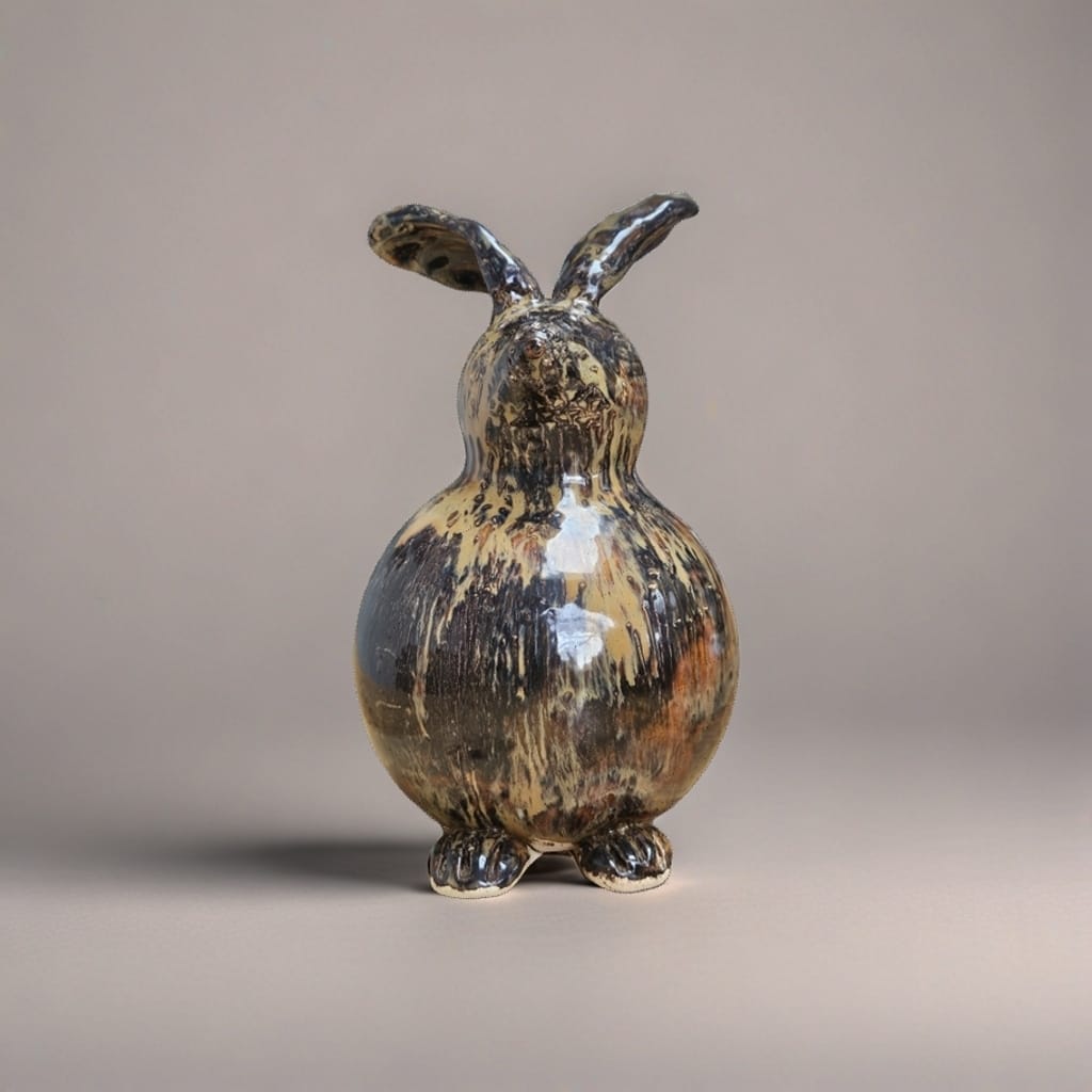 Watchful Ceramic Bunny Figurine – Keeper Of Renewal, Ø10×19 cm by Red Raven Pottery