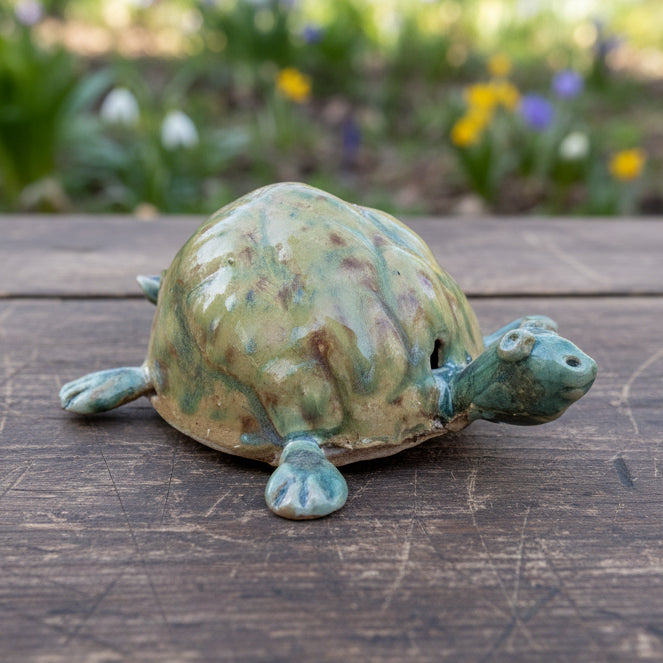 Watchful Ceramic Turtle Figurine – Symbol of Patience and Endurance, Ø8×12 cm by Red Raven Pottery