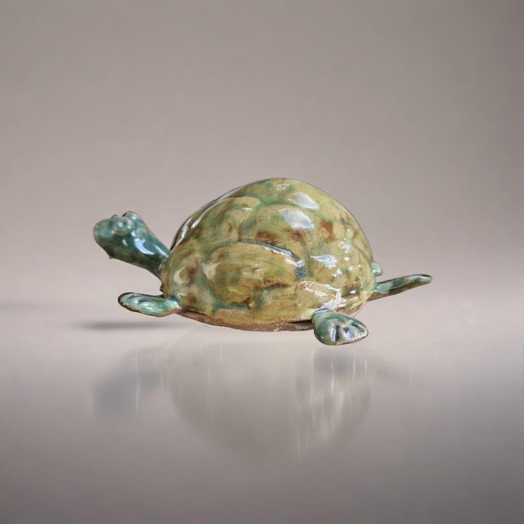 Watchful Ceramic Turtle Figurine – Symbol of Patience and Endurance, Ø8×12 cm by Red Raven Pottery