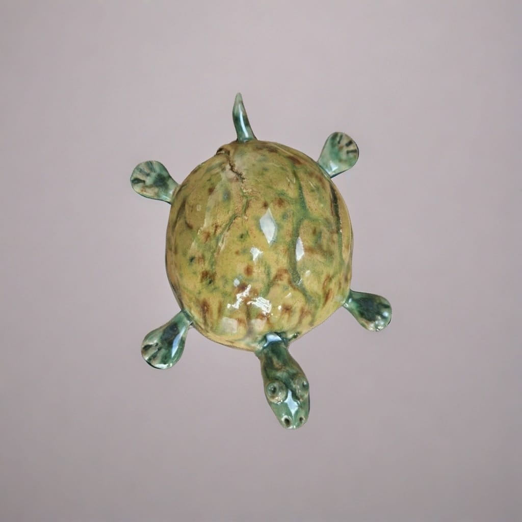 Watchful Ceramic Turtle Figurine – Symbol of Patience and Endurance, Ø8×12 cm by Red Raven Pottery