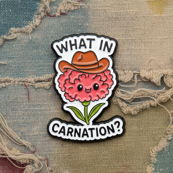 What In Carnation Lapel Pin – Cowboy Exclamation Metal Badge, 2.5 × 3 cm