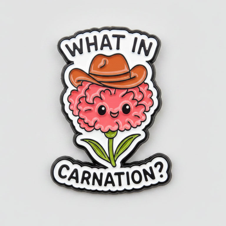 What In Carnation Lapel Pin – Cowboy Exclamation Metal Badge, 2.5 × 3 cm
