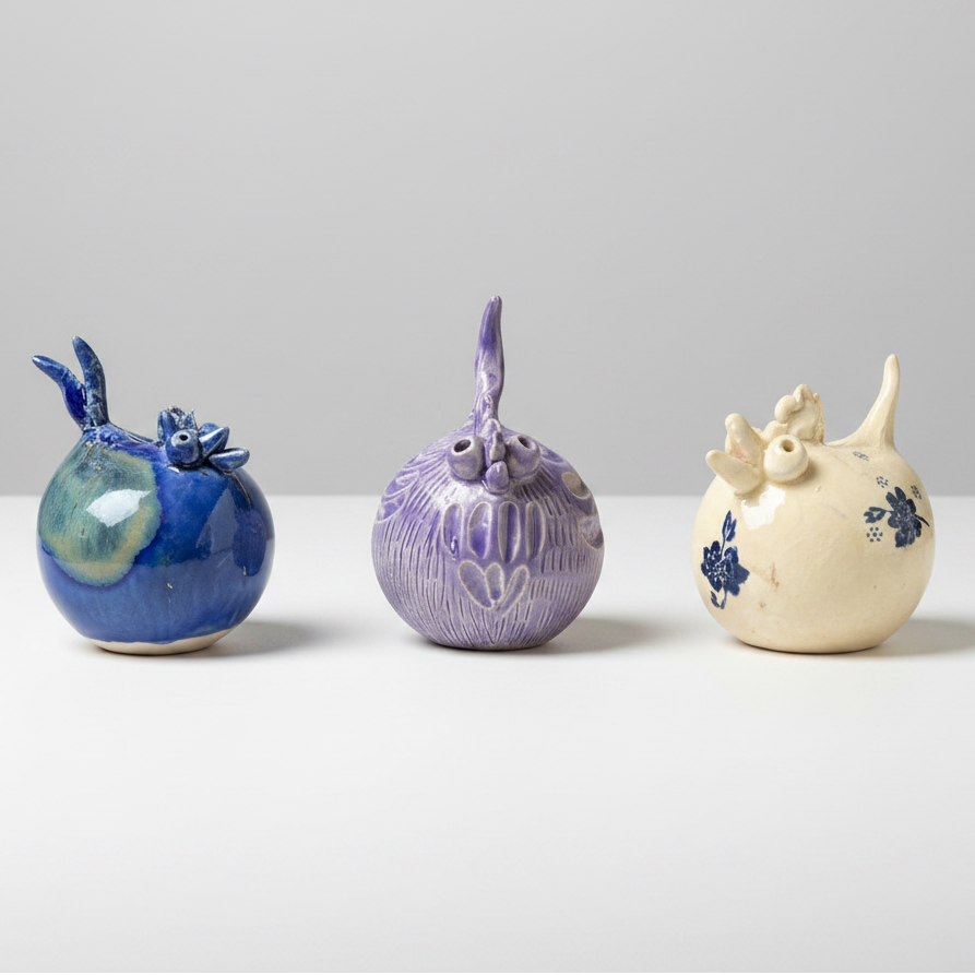 Whimsical Ceramic Chicken Figurine – Playful Farmyard Accent, Ø5.5×7 cm by Red Raven Pottery