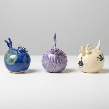 Whimsical Ceramic Chicken Figurine – Playful Farmyard Accent, Ø5.5×7 cm by Red Raven Pottery