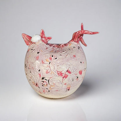 Whimsical Ceramic Chicken Figurine –  Playful Baroque Decor, Ø11×12 cm by Red Raven Pottery