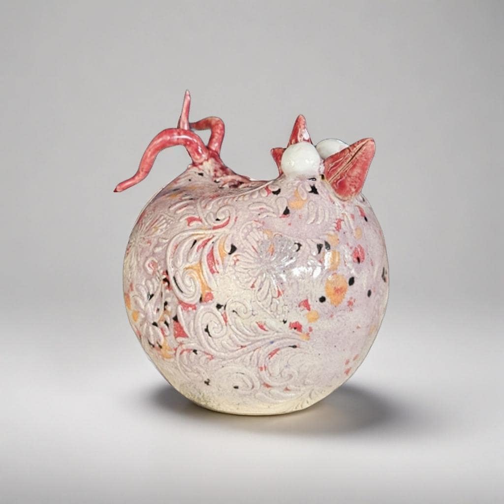 Whimsical Ceramic Chicken Figurine –  Playful Baroque Decor, Ø11×12 cm by Red Raven Pottery