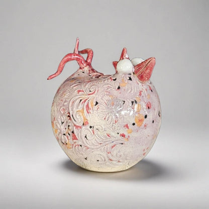 Whimsical Ceramic Chicken Figurine –  Playful Baroque Decor, Ø11×12 cm by Red Raven Pottery