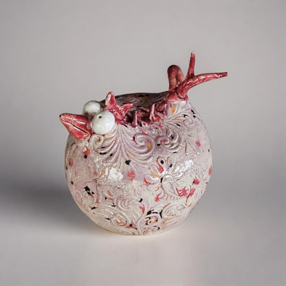 Whimsical Ceramic Chicken Figurine –  Playful Baroque Decor, Ø11×12 cm by Red Raven Pottery