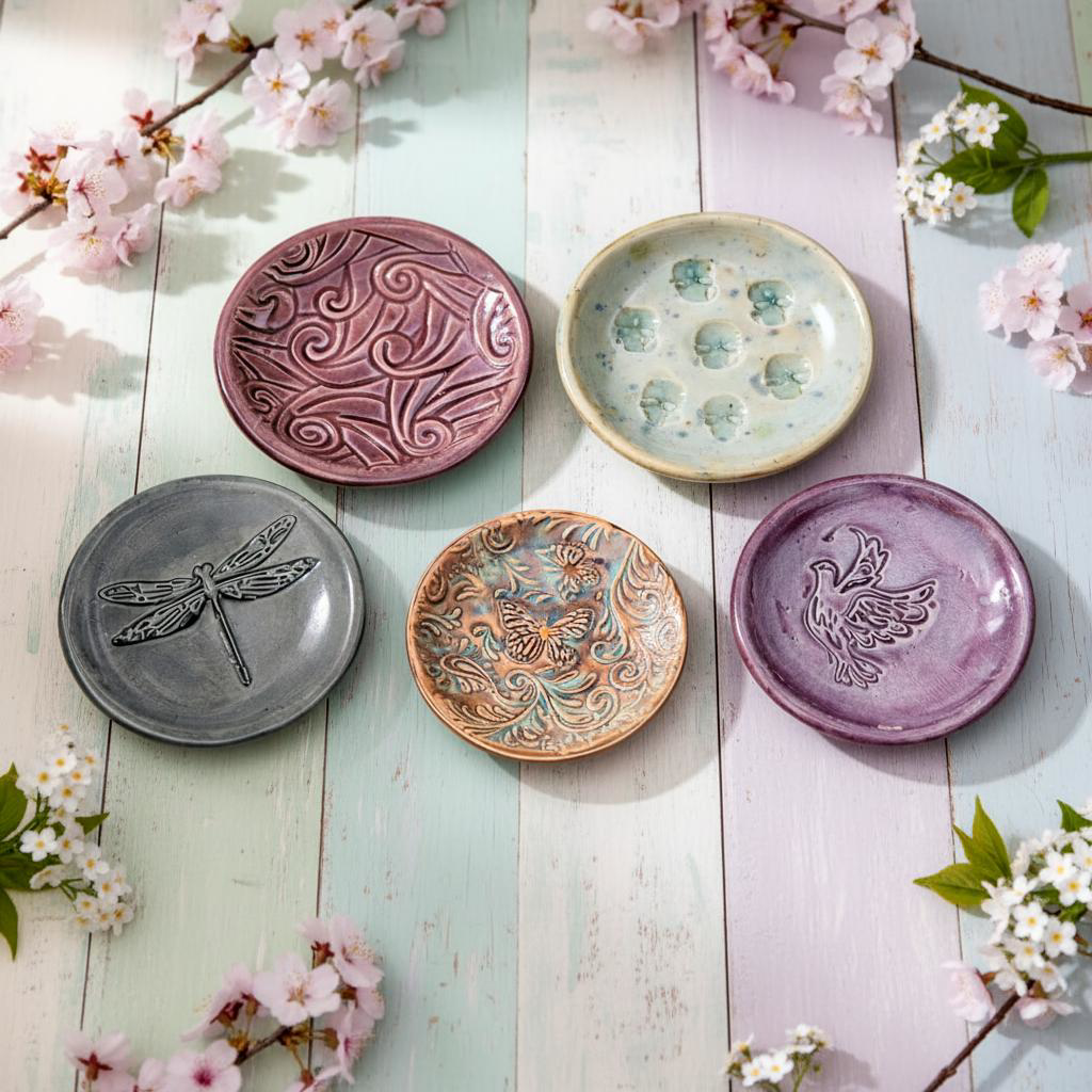 Whispered Moments Ceramic Saucers – Small Rituals Held Gently, Ø7–8 cm, various designs by Red Raven Pottery