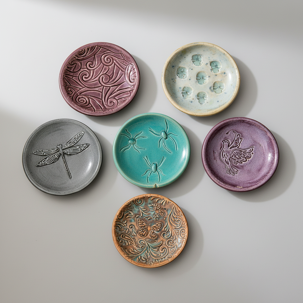 Whispered Moments Ceramic Saucers – Small Rituals Held Gently, Ø7–8 cm, various designs by Red Raven Pottery