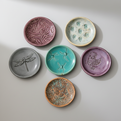 Whispered Moments Ceramic Saucers – Small Rituals Held Gently, Ø7–8 cm, various designs by Red Raven Pottery