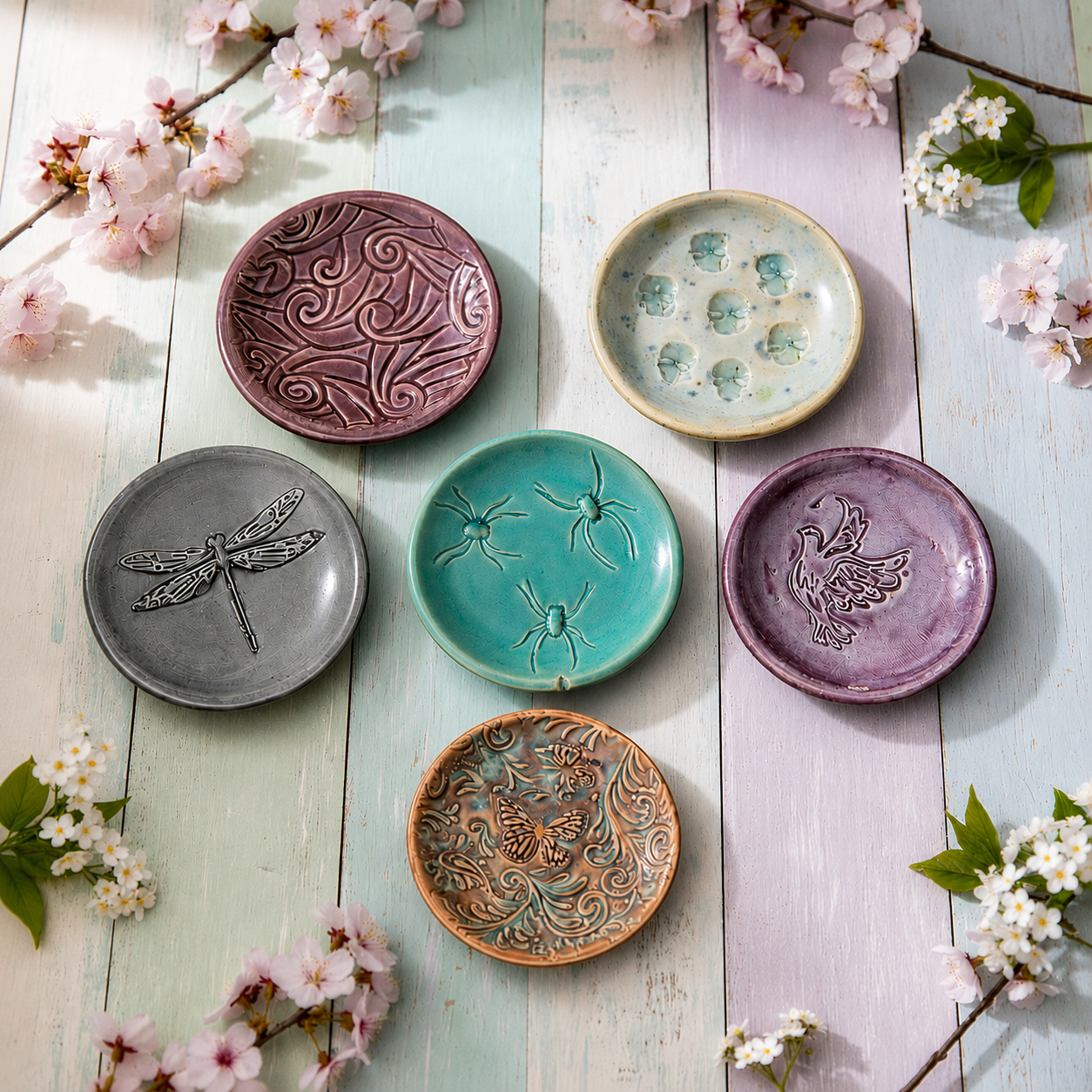Whispered Moments Ceramic Saucers – Small Rituals Held Gently, Ø7–8 cm, various designs by Red Raven Pottery