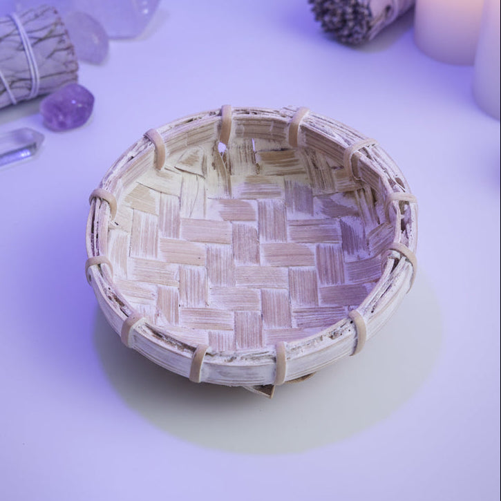 White Wash Bamboo Fragrance Bowl – Coastal Stillness Cradle, Ø8.5 × 3 cm