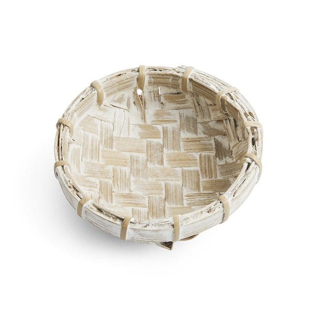 White Wash Bamboo Fragrance Bowl – Coastal Stillness Cradle, Ø8.5 × 3 cm