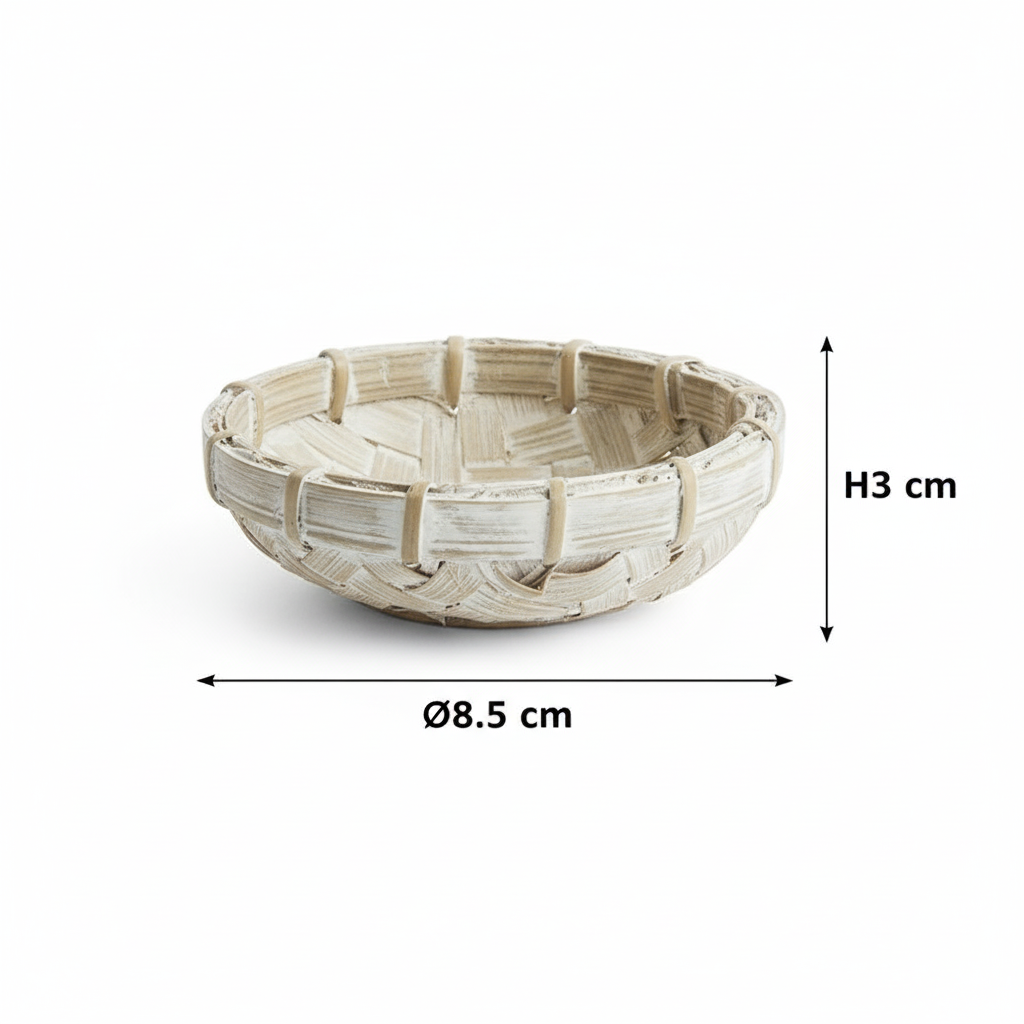 White Wash Bamboo Fragrance Bowl – Coastal Stillness Cradle, Ø8.5 × 3 cm